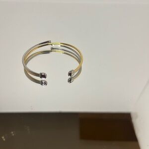 Lee Sands Bracelet Gold And Sliver Tone Art Deco Style Open Bangle Cuff Look